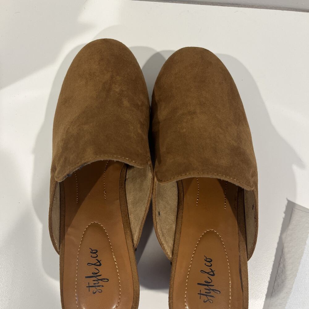 Clog Shoes Style & Co Trystan Women's 9M Brown Suede Studded Bock Heel Worn 1x - Picture 6 of 12